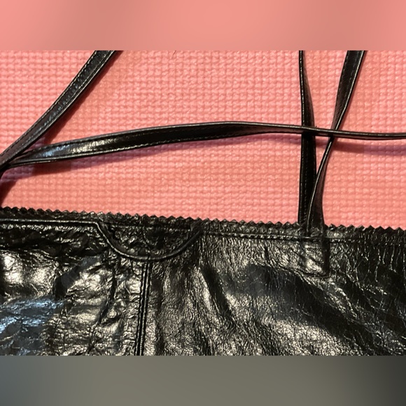 ANTHROPOLOGIE LATIGO LEATHER 🖤NORA BAG BLACK SCALLOPED LARGE TOTE NEW🎁 - Picture 6 of 8